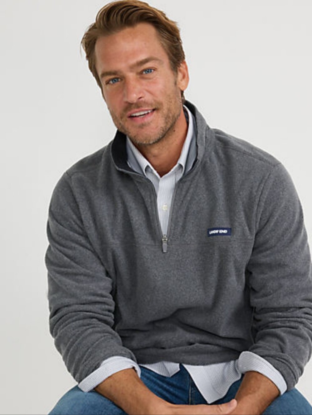 Gray Lands' End Fleece Quarter-Zip Pullover Sz 2XL
